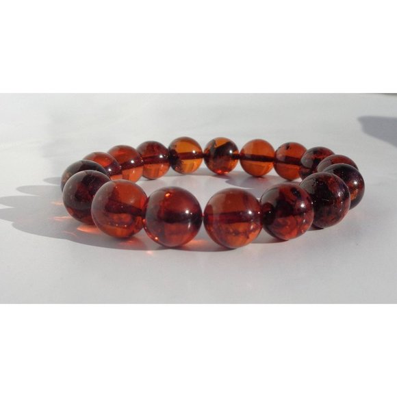 BALTIC AMBER Bracelet 100% NATURAL 11mm Round Amber Beads Real Cognac Amber 12gr - Picture 3 of 9